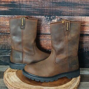 Caterpillar CAT Work Boots 9 M Revolver Soft Toe Wellington Brown Leather P72191